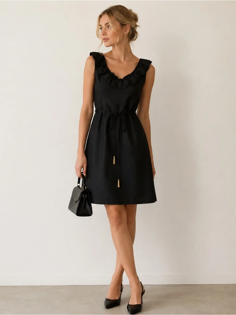 Kate Spade Black Silk with Gold Zipper Structured Cocktail Dress